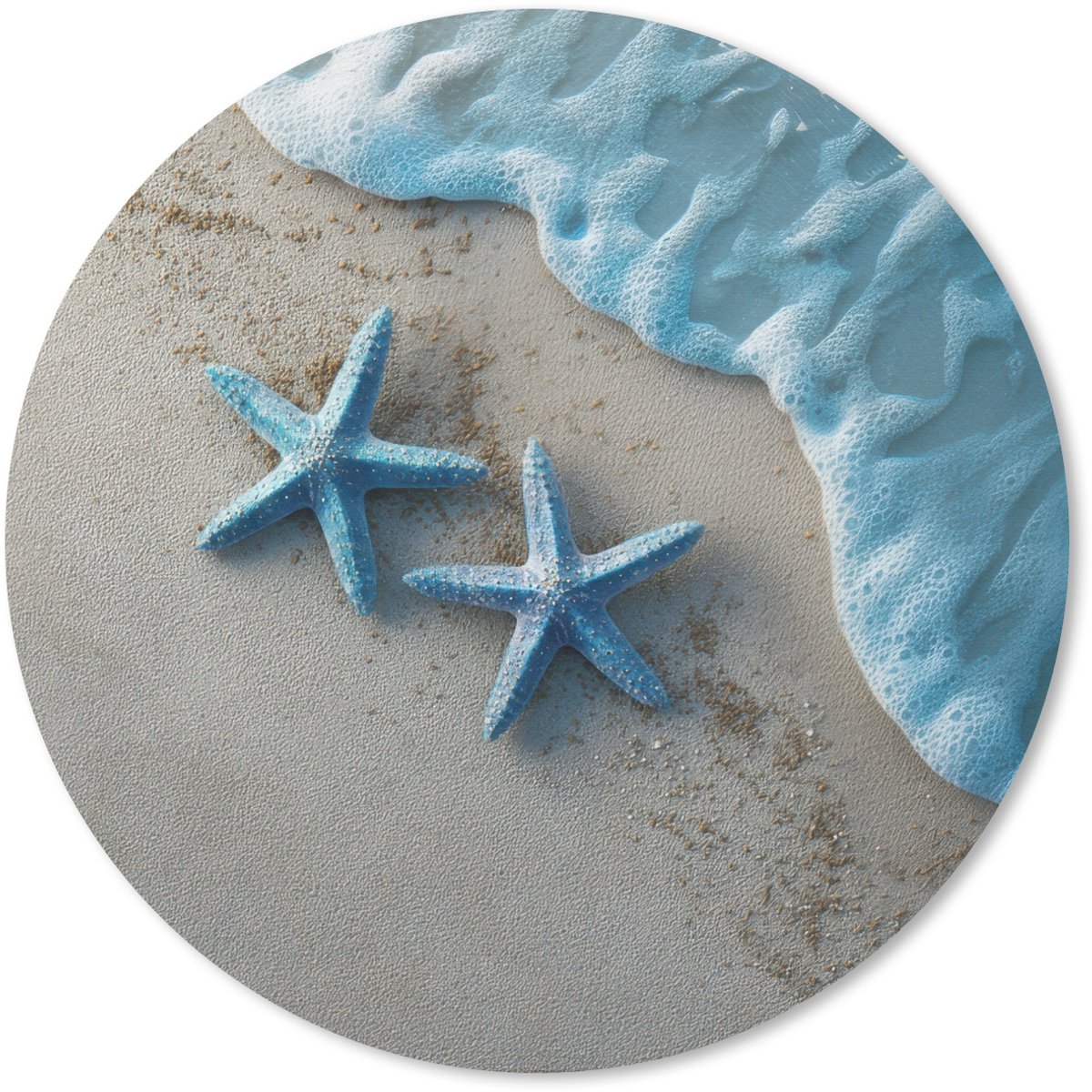 Muismat rond 20x20 cm - Mousepad Zeesterren - Zand - Zee - Blauw - Ronde muismatten