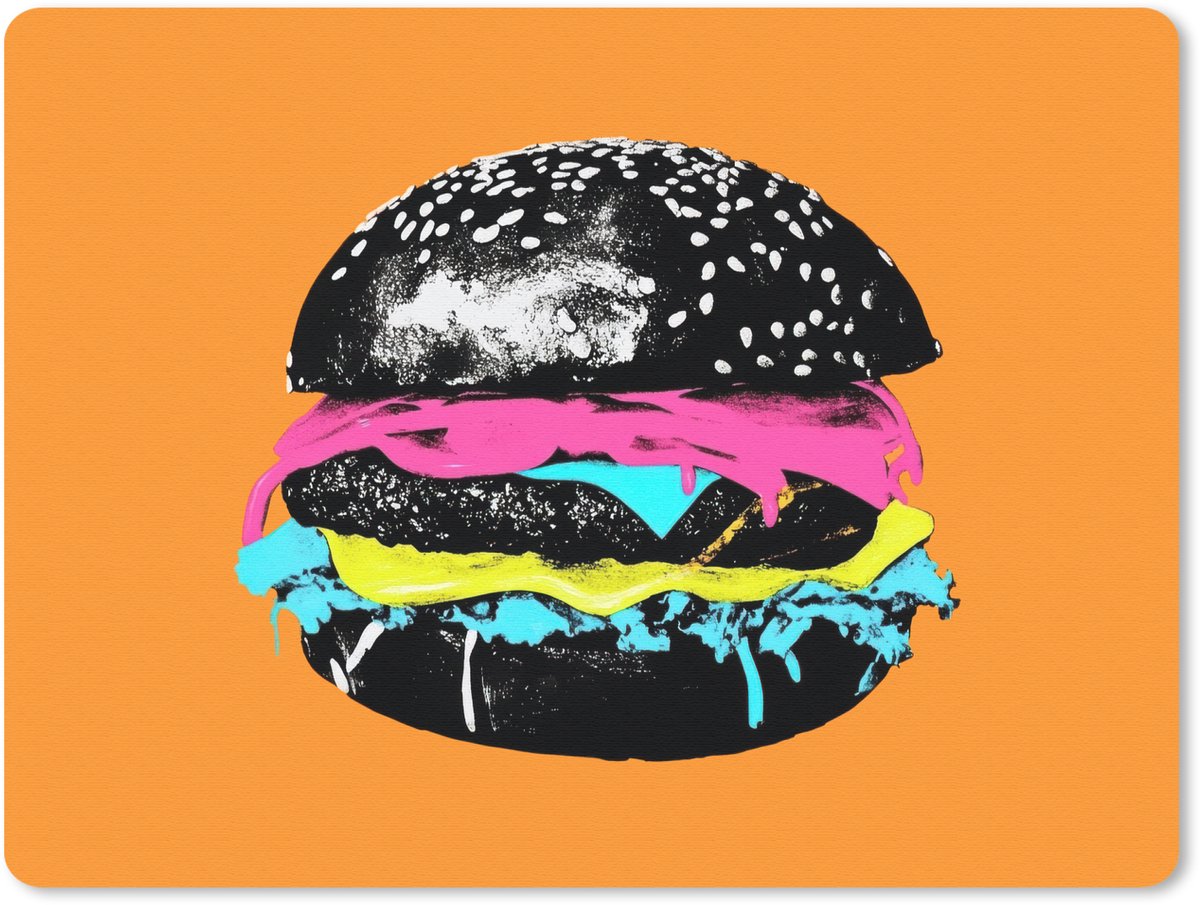 Muismat 23x19 cm - Mousepad Hamburger - Oranje - Neon - popart - Muismatten