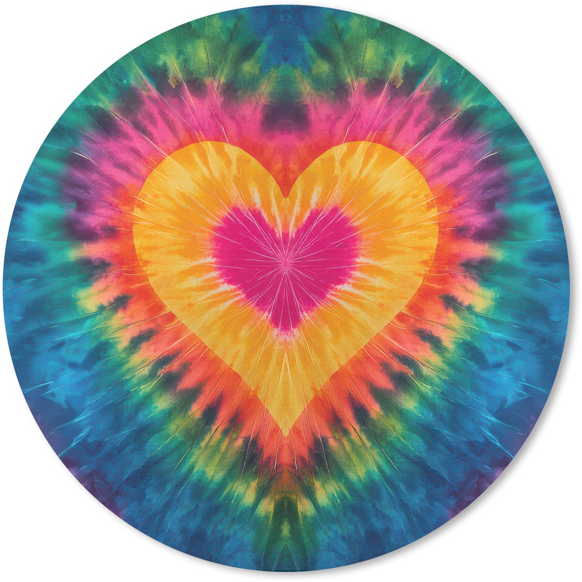 Muismat rond 20x20 cm - Mousepad Hart - Tie Dye - Kleurrijk - Ronde muismatten