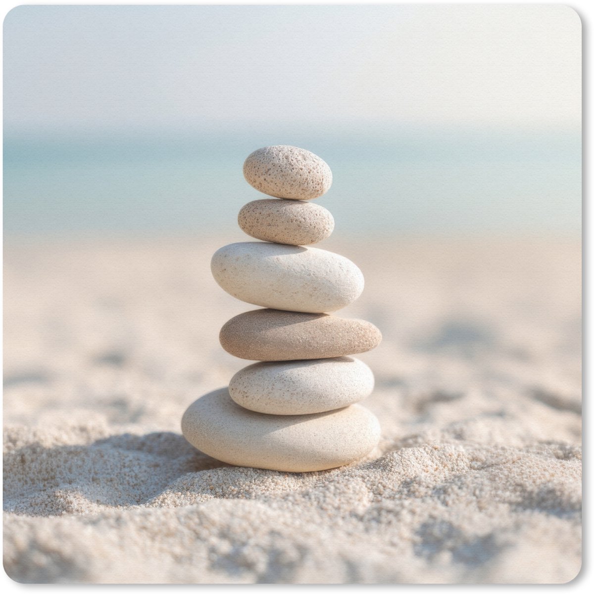 Muismat 20x20 cm - Mousepad Stenen - Stapel - Zand - Zee - Muismatten