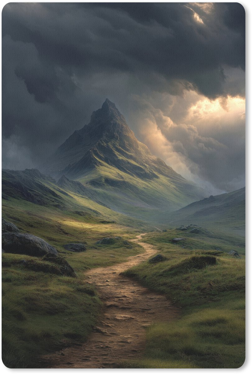 Muismat 18x27 cm - Mousepad Bergen - Kronkelpad - Groen - Wolken - Muismatten