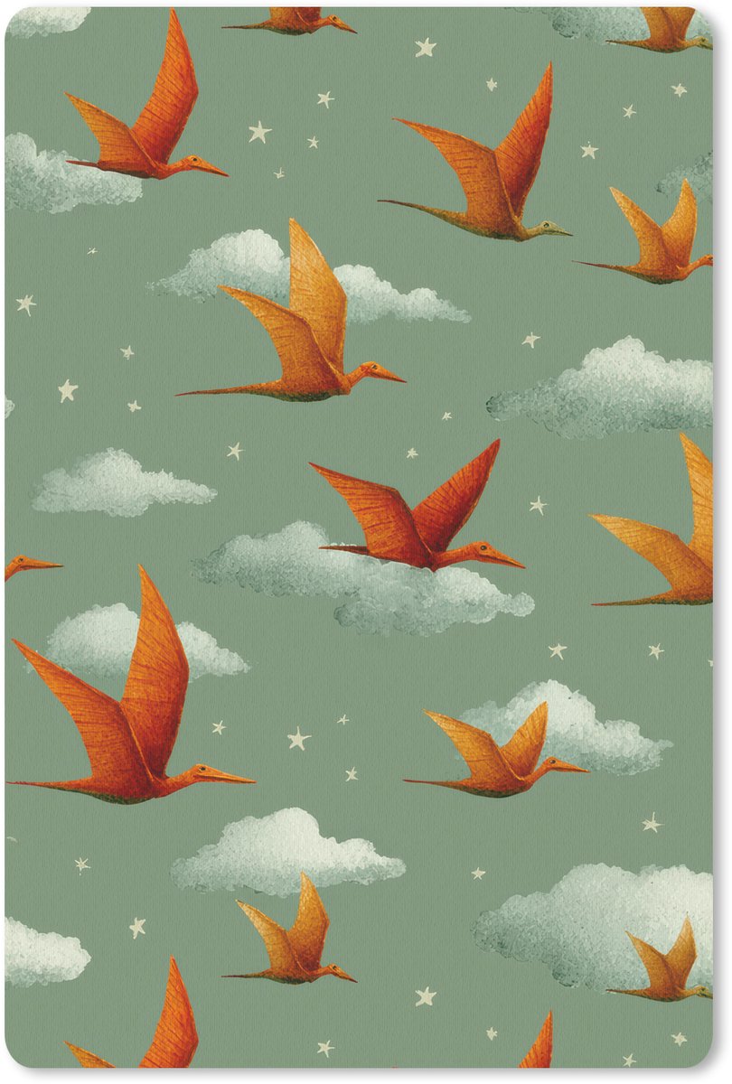 Muismat 18x27 cm - Mousepad Dinosaurussen - Wolken - Sterren - Oranje - Muismatten