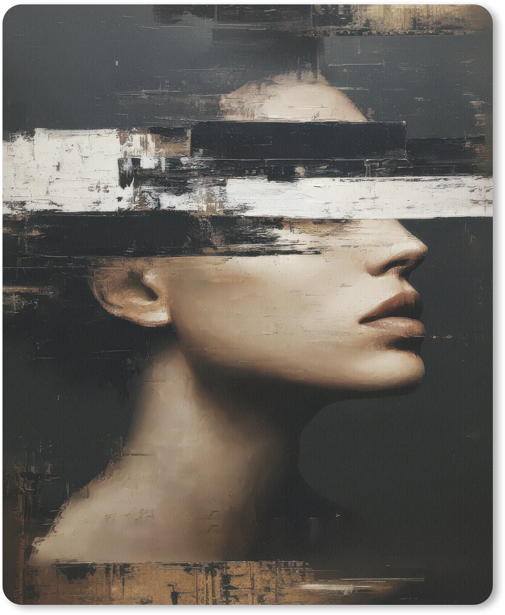 Muismat 19x23 cm - Mousepad Gezicht - Vrouw - Zwart - Abstract - Muismatten