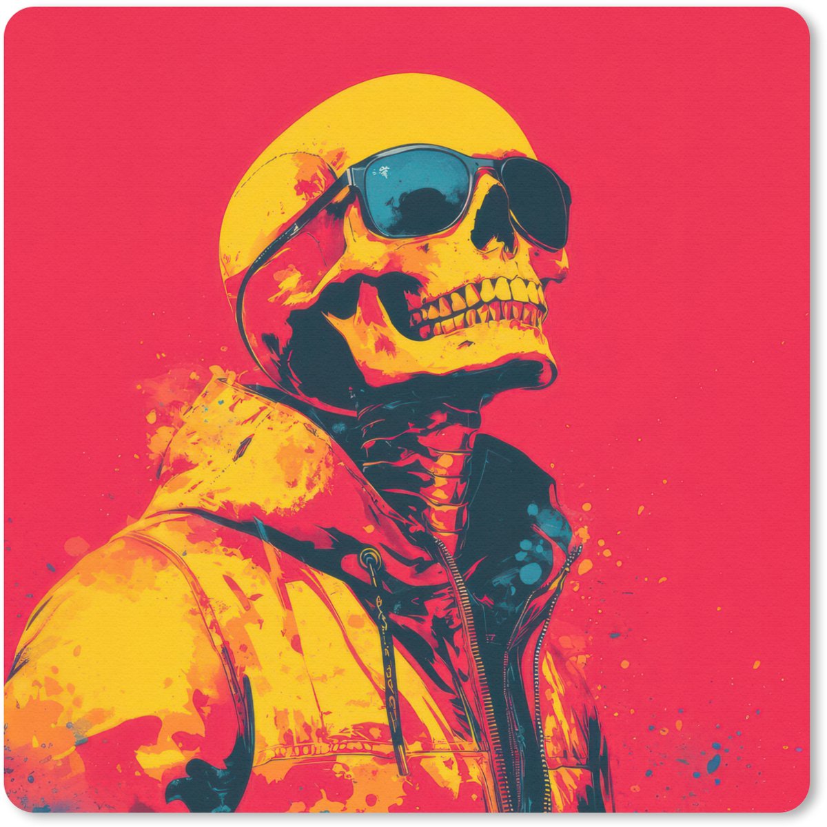 Muismat 20x20 cm - Mousepad Zonnebril - Schedel - Jas - Rood - Muismatten