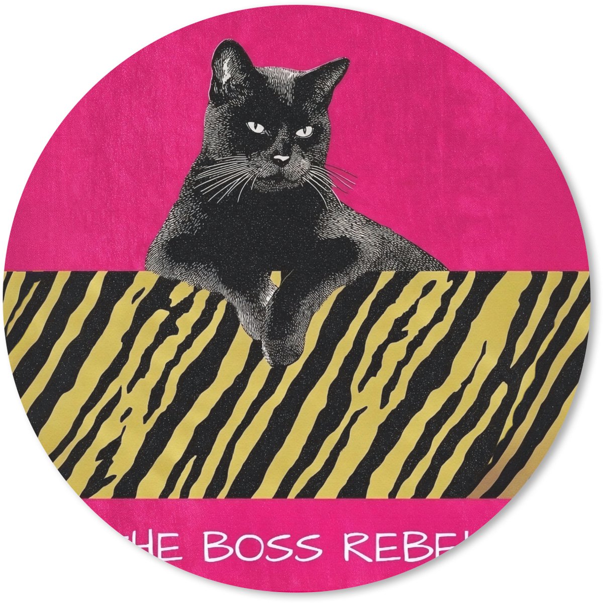 Muismat rond 30x30 cm - Mousepad Kat - Baas - Roze - Tijgerprint - Ronde muismatten