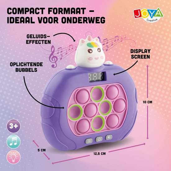 Joya Creative Pop It Manette de jeu Unicorn - 999 niveaux - Avec lumière et son - Jouet Fidget - Affichage numérique - Jouets Montessori - Jouets anti-stress - Jouets de voyage - Pop ou Flop