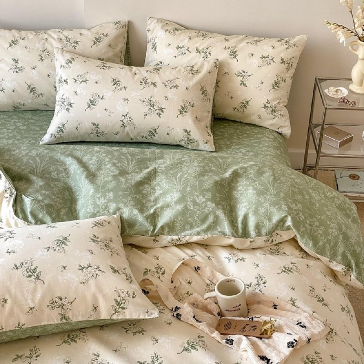 Ibenzoa Ademend en Stijlvol Beddengoed met Bloemenpatroon en Ritssluiting Vintage Beige Bloemen
