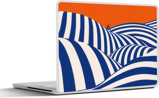 Autocollant pour ordinateur portable - 12,3 pouces - Cycliste - Collines - Rayures - Blauw - 30 x 22 cm - Autocollants pour ordinateur portable - Protection pour ordinateur portable