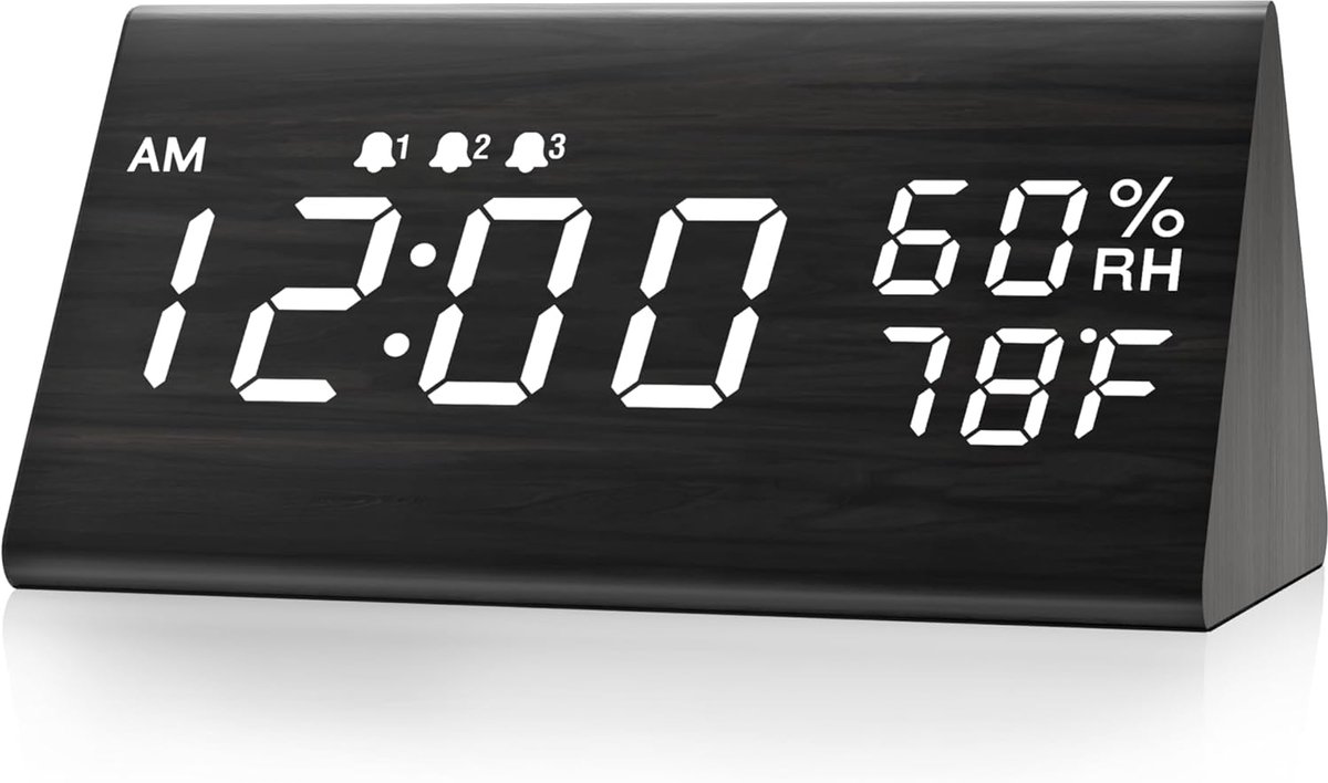 Digitale houten wekker met LED-display en meerdere alarminstellingen