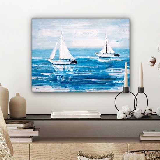 Toile - Peinture - Peinture à l'huile - Bateaux - Water - Mer - 40x30 cm - Intérieur - Peintures sur toile