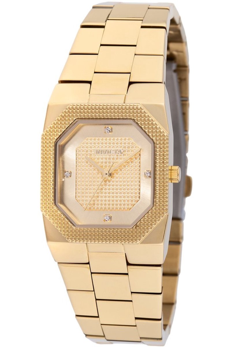 Invicta Cuadro 49866 Dames Horloge - Waterdicht - Analoog - Quartz Uurwerk - Roestvrij Staal met gouden Wijzerplaat - 27mm
