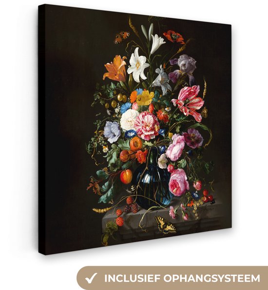 Canvas - Schilderij Oude meesters - Kunst - Vaas met bloemen - Jan Davidsz de Heem - 50x50 cm - Muurdecoratie - Slaapkamer
