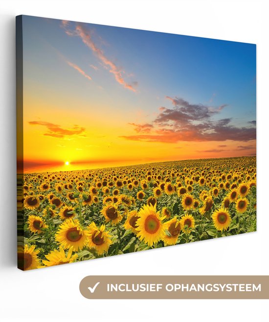 Toile - Peinture fleurs - Tournesol - Fleurs - Soleil - Décoration chambre - Photo sur toile - 40x30 cm - Décoration murale - Salon