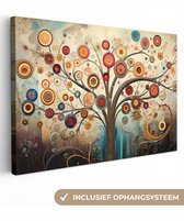 Canvas schilderij 120x80 cm - Wanddecoratie Boom - Abstract - Kleur - Levensboom - Bohemian - Muurdecoratie woonkamer - Kamer decoratie modern - Abstracte schilderijen