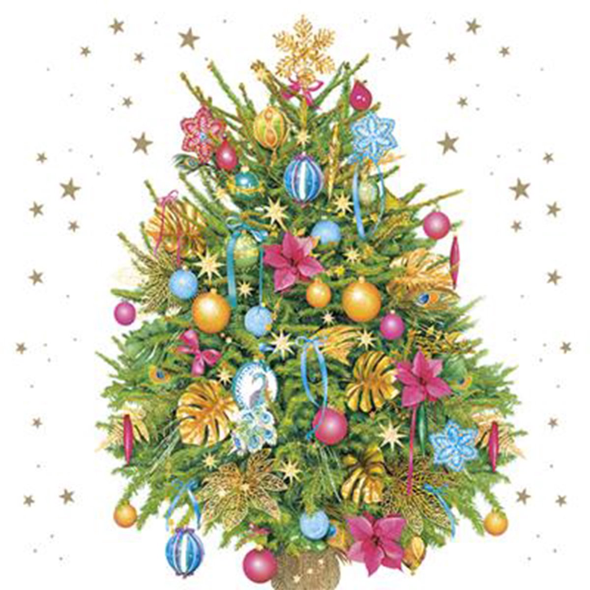 Daisy kerst thema servetten - 20x st - 33 x 33 cm - versierde kerstboom - papier