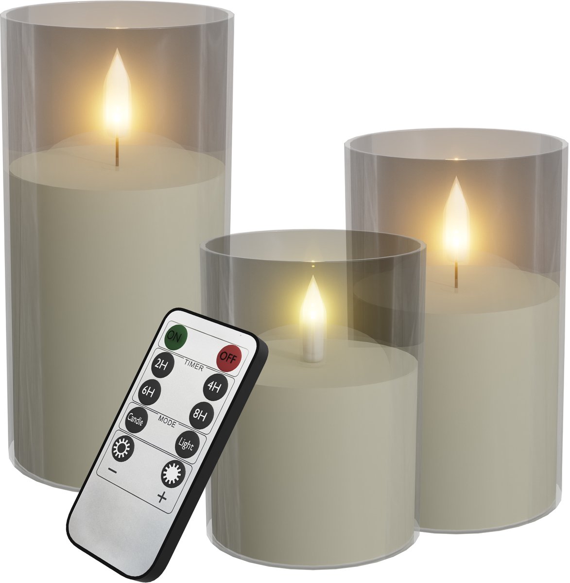 Aufun LED vlamloze kaarsen met afstandsbediening - Flikkerend - Acryl stompkaarsen - Op batterijen - Type A - Transparant - Set van 3 - Voor huisdecoratie en kerstversiering