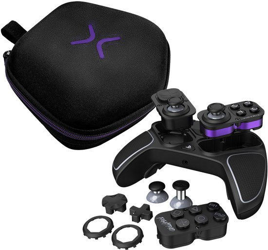 Zwarte Victrix Pro BFG controller met opbergcase en verwisselbare modules.