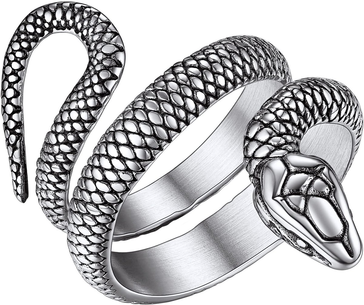 Men's Vintage Snake Ring Engraving Retro Statement Finger Ring Gothic Ring with Gift Box for Christmas Valentine's Day