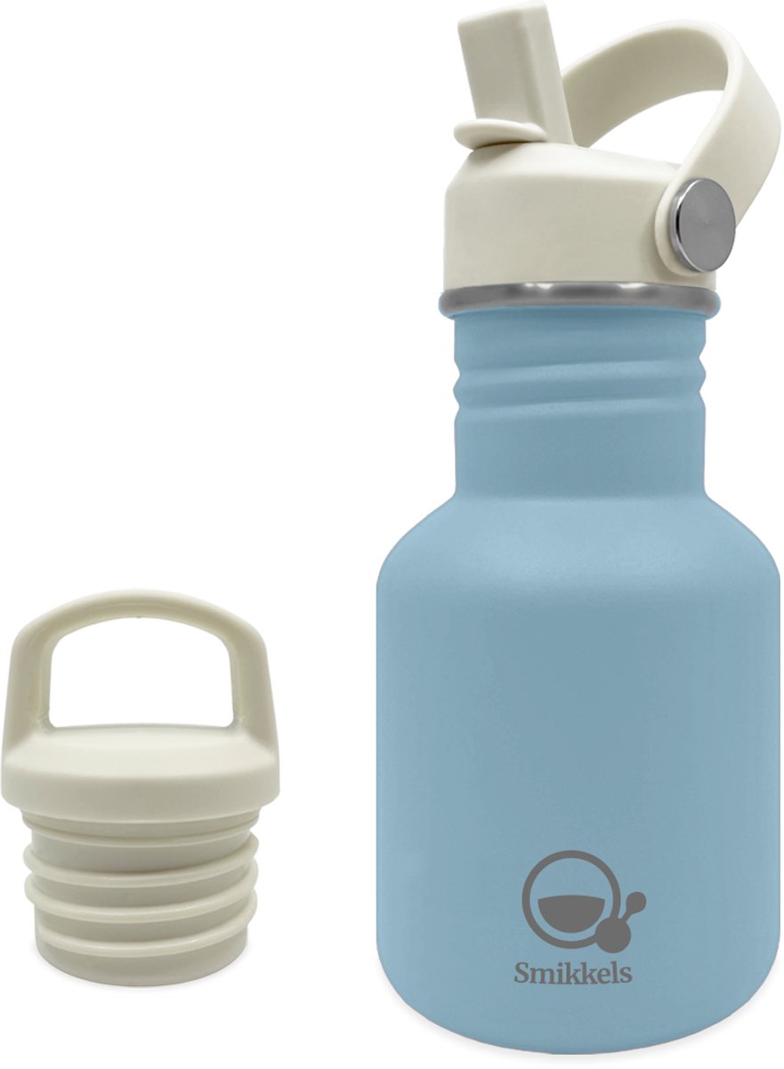 Smikkels - RVS drinkfles - 350ml - Blauw - Schoolbeker kind - Drinkbus school