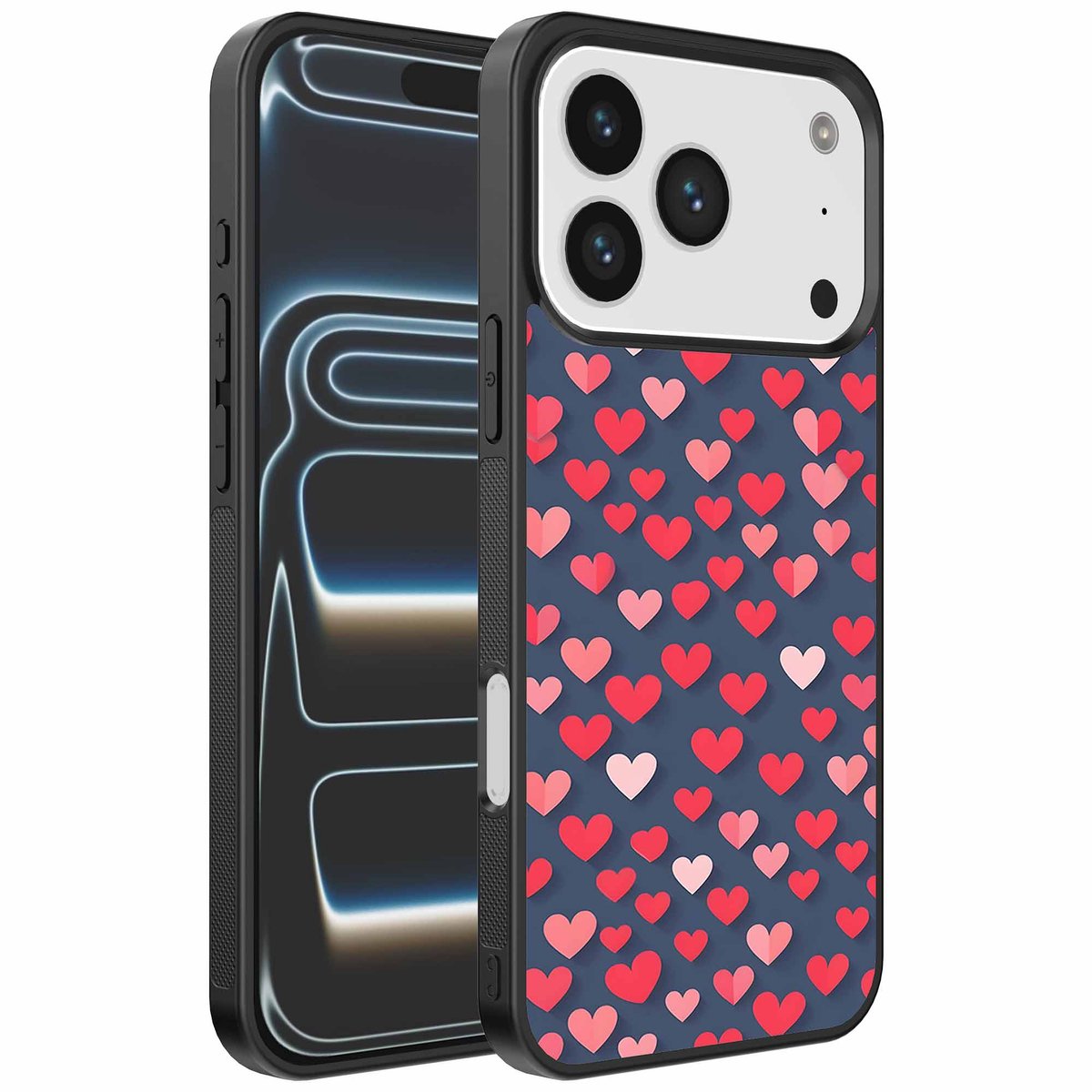 Geschikt voor iPhone 17 Pro Telefoonhoesje met Roze en Rode Hartjes Opdruk - TPU Backcover Case With Rosé and Red Heart Design - Smartphonica geschikt voor iPhone 17 Pro