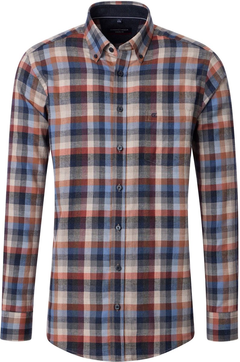 CASA MODA Sport casual fit overhemd - flanel - grijs - donkerblauw - wit en rood geruit