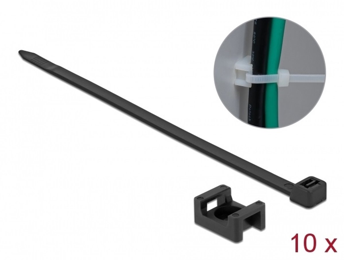 Image of Tie-wraps met montagehouder | 150 x 7,2mm | zwart | 10 stuks