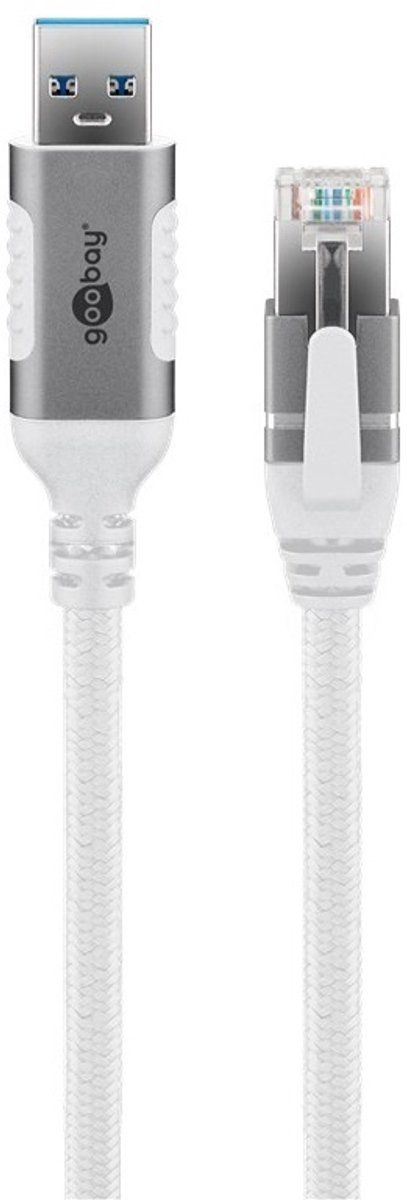 USB-A (m) naar RJ45 (m) - Gigabit Ethernet Kabel - Nylon Sleeve - 5 meter - Wit