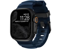 Nomad Rocky Point Horlogeband / Zwarte Hardware 45/46/49mm – 100% Waterdicht – Ventilatiegroeven voor Ademend Vermogen – Compatibel met Apple Watch Ultra & Ultra 2 en 10 t/m SE - Blauw