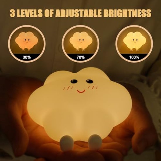 Schattig Wolken Nachtlampje voor Kinderen - USB Oplaadbaar, Draagbaar en Aanraakdimmend met 3 Lichtmodi — afbeelding 5