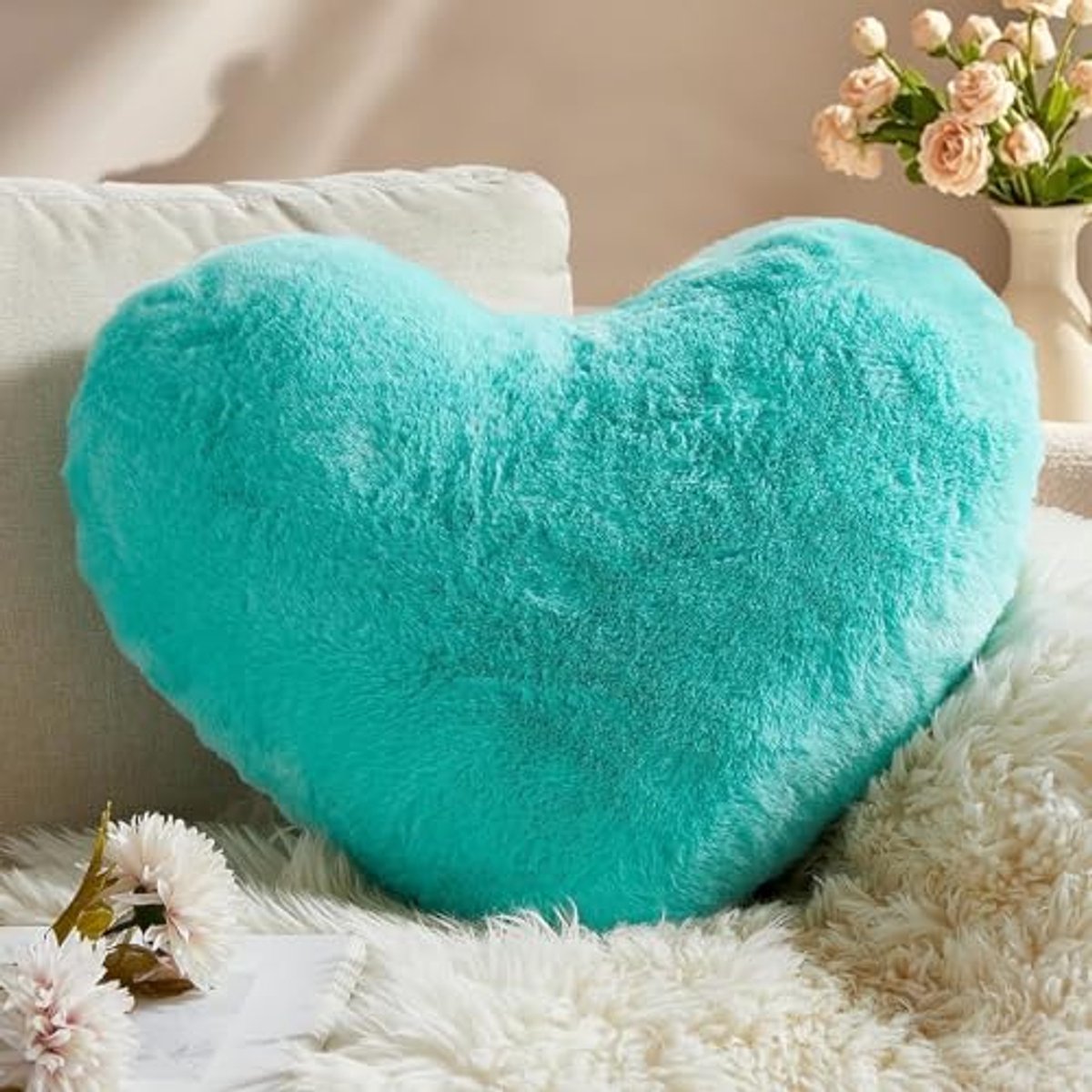 Hartvormig Knuffelkussen - Aesthetic Pluche Kussen voor Woonkamer, Bed, en Kinderkamer - 25 x 35 cm
