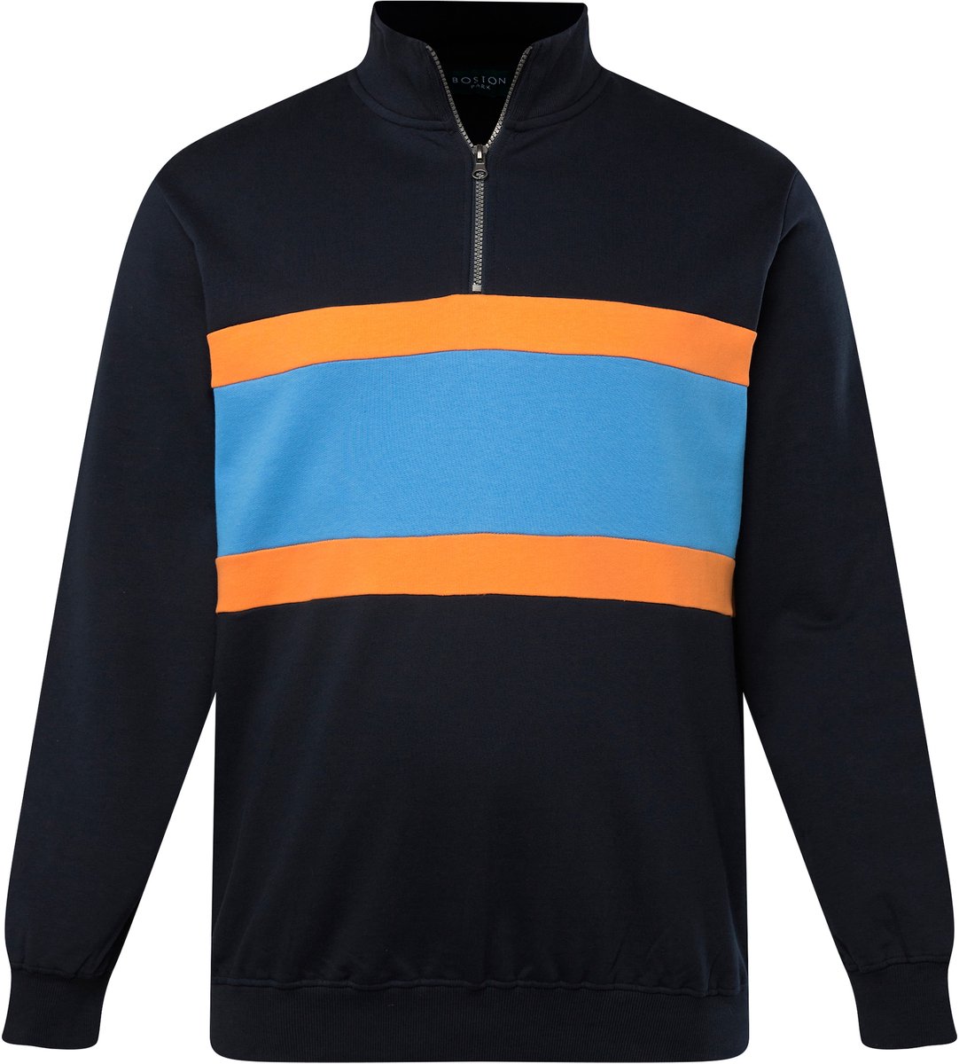 Boston Park - Heren - Sweatshirt brede streep opstaande kraag - Navy blauw - Maat 56+