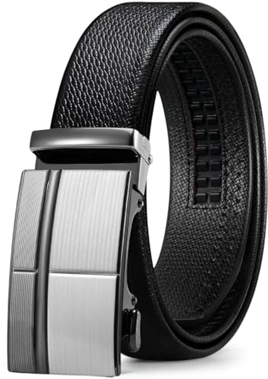 Riem heren 2 stuks, KEMISANT leren riem riem ratel automatische sluiting voor heren verstelbaar 35mm breed met geschenkdoos(Zwart/Tawny,160cm/48-56taille aanpassing