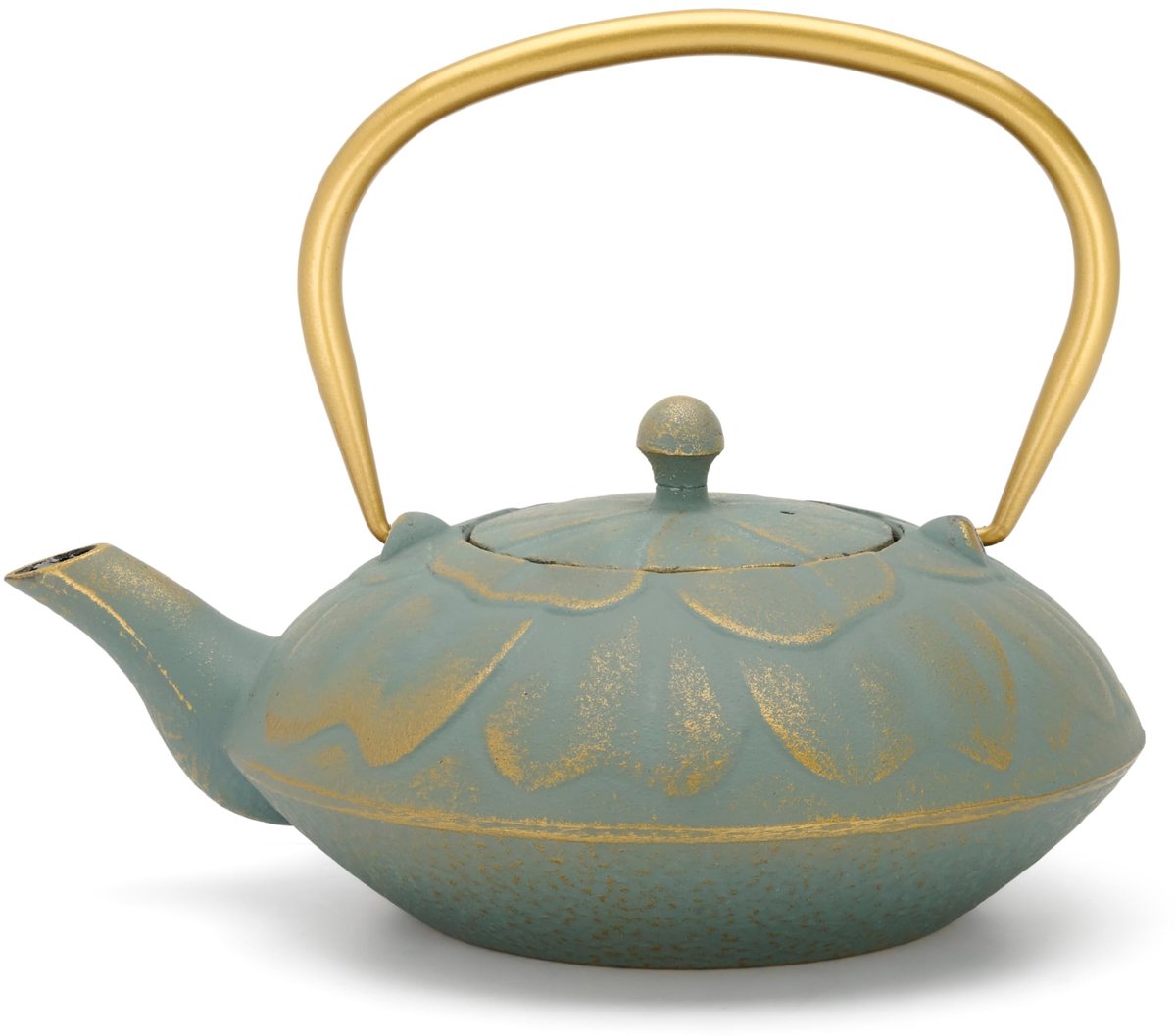 Azomor® Stijlvolle theepot van gietijzer met gouden handgreep voor losse thee