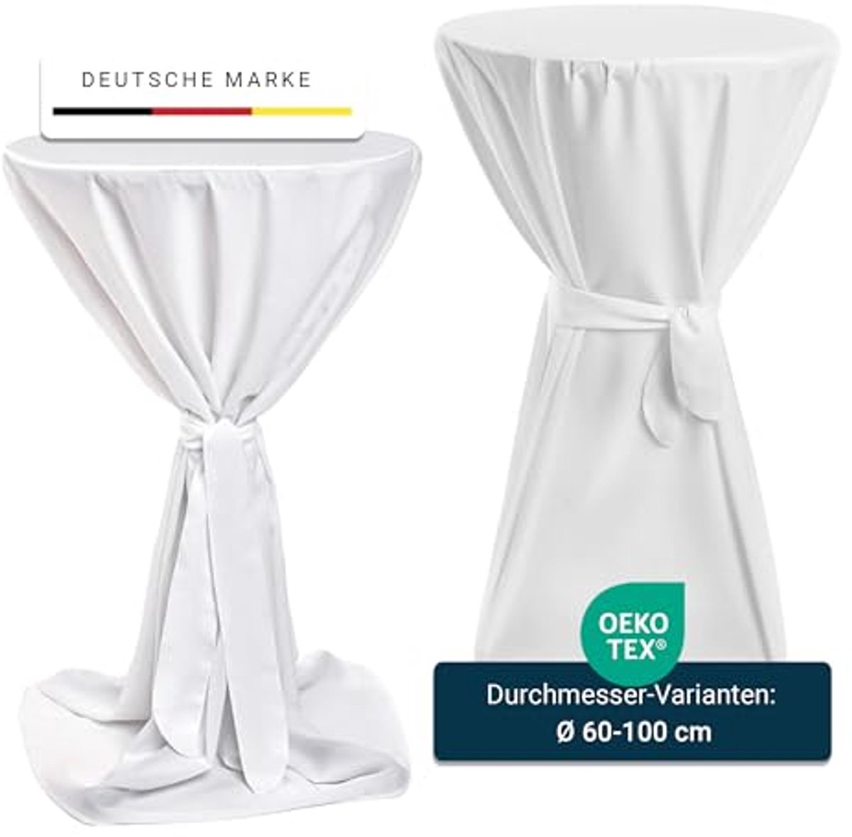 Statafelhoezen met Lint - Wit, Ø 70 cm, Oeko-Tex, Elegant voor Evenementen