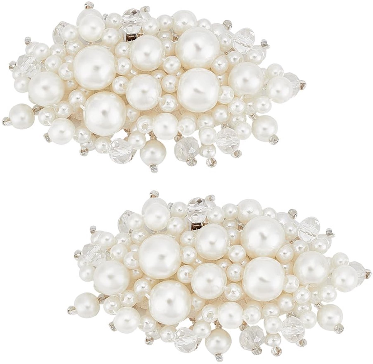 1 Paar Parel Bloem Schoen Clips 3.7x6.4cm Wit Bruids Bruiloft Bloemen Schoenen Clips Charms met Kristallen Kralen Af conventionele Handgemaakte Bloem Schoenen Gesp Clips voor Vrouwen Meisjes