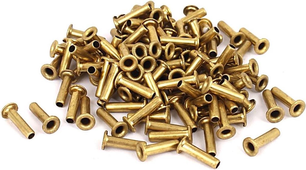 Allecto plus - Dubbelzijdige Messing Holle Klinknagels Grommets Tool 100 stuks, Gouden Toon met 3mm x 12mm afmetingen