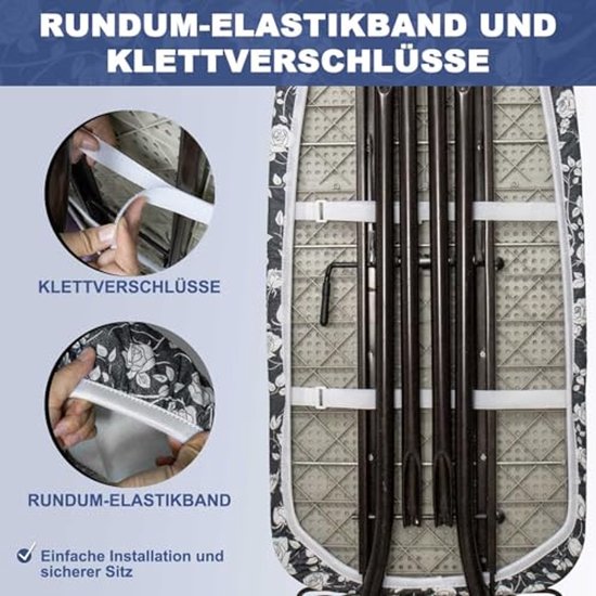 Frilodge Strijkplankovertrek met dikke vulling, 140x45,130x45, elastiek rondom, klittenbandsluitingen, geschikt voor strijkplanken 140x40, ideaal voor stoomstrijkijzerstations Ironing Board Cover