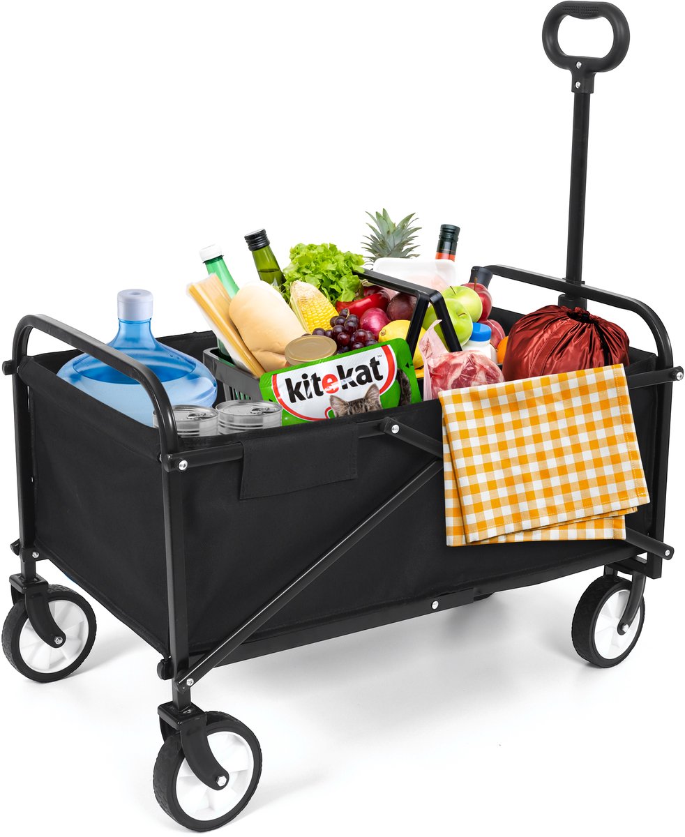 IvoQ Opvouwbare Bolderkar Zwart – Draagvermogen 80 kg – Compact inklapbaar – Stevig stalen frame & 600D polyester – Ideaal voor strand, camping, tuin & boodschappen