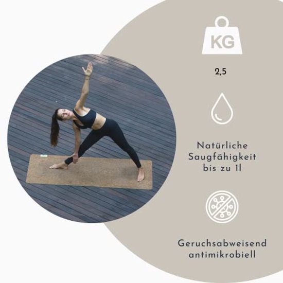 Yogamat XXL van 100% natuurlijk rubber en kurk, extra breed en lang, fitnessmat zonder lijm en weekmakers, 183 x 68 x 0,4 cm van Yogamat — afbeelding 2