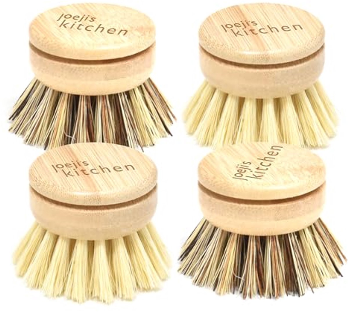 Vervangkoppen voor Afwasborstel met Gemengde Haren - Set van 4 Eco-vriendelijke Afwasborstels met Harde en Zachte Sisalvezels - Perfect voor Schoonmaken