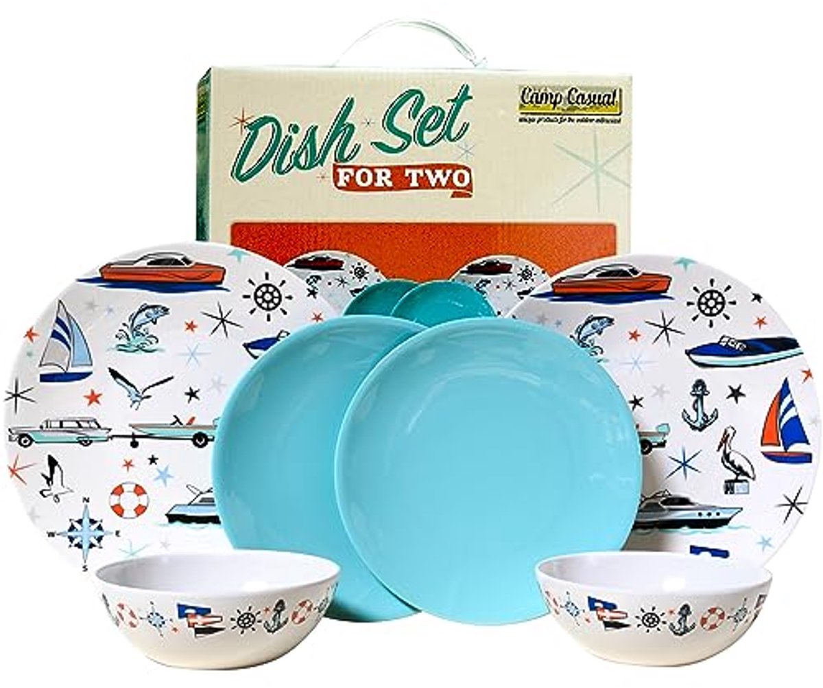 Zesdelige Breekbestendige Melamine Schotelset met Mariene Graphics