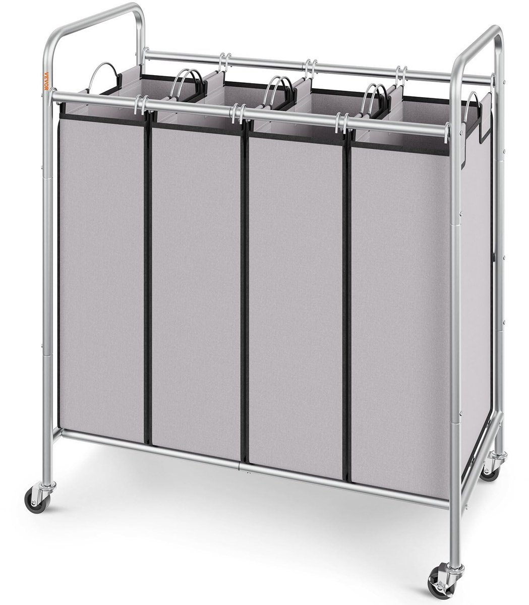 Azomor® Robuuste Was Sortering Trolley met Vier Compartimenten en Verwijderbare Tassen