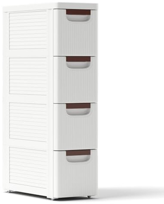 GIANTEX Smalle kast met wieltjes, wagen en organizer, slank met 3/4/5/6 laden voor kleine ruimtes, kunststof commode voor woonkamer, badkamer, keuken, wit (42 x 19 x 91 cm