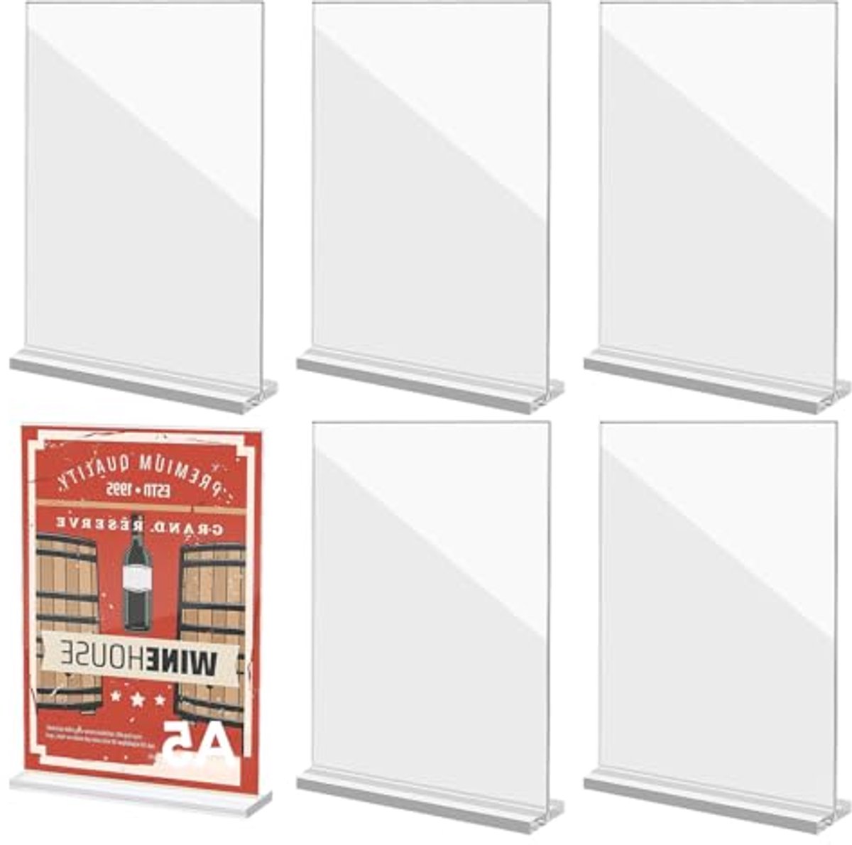 Transparante A5 Tafelstandaard - Set van 6 Stuks voor Menu's en Documenten
