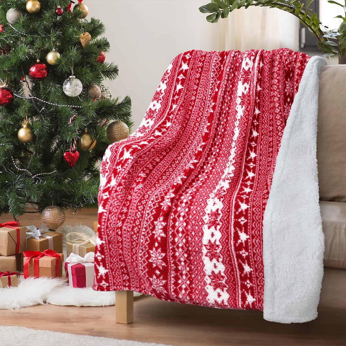 Azomor® Dubbelzijdige zachte plaid met micropluche en sherpa fleece, ideaal voor elk seizoen
