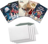 Inspra Studio – Luxe Kerstkaarten met Enveloppen – 5 Stuks – Schaatsen Wenskaarten – Artistieke Sportieve Illustraties met Winterse Sfeer