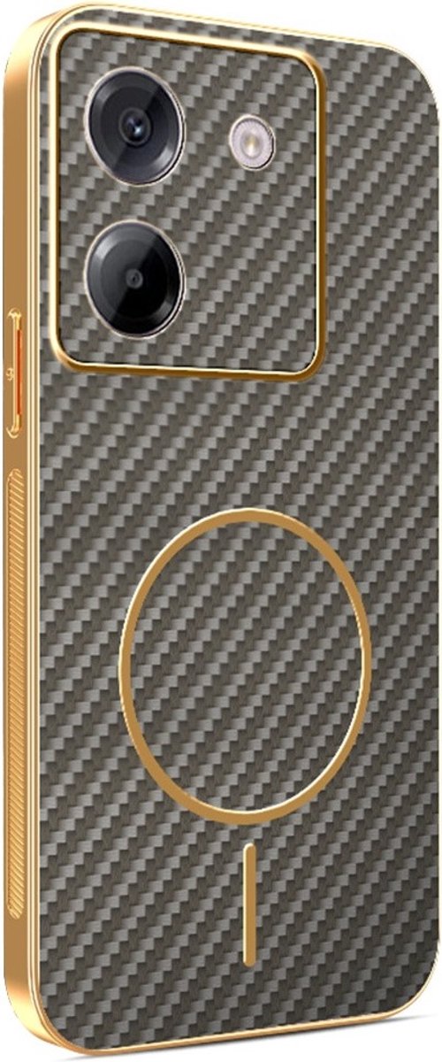 Hoesje voor Xiaomi Poco M7 Pro - Phonesta Luxury Carbon Fiber Magnetic Back Cover - Bruin