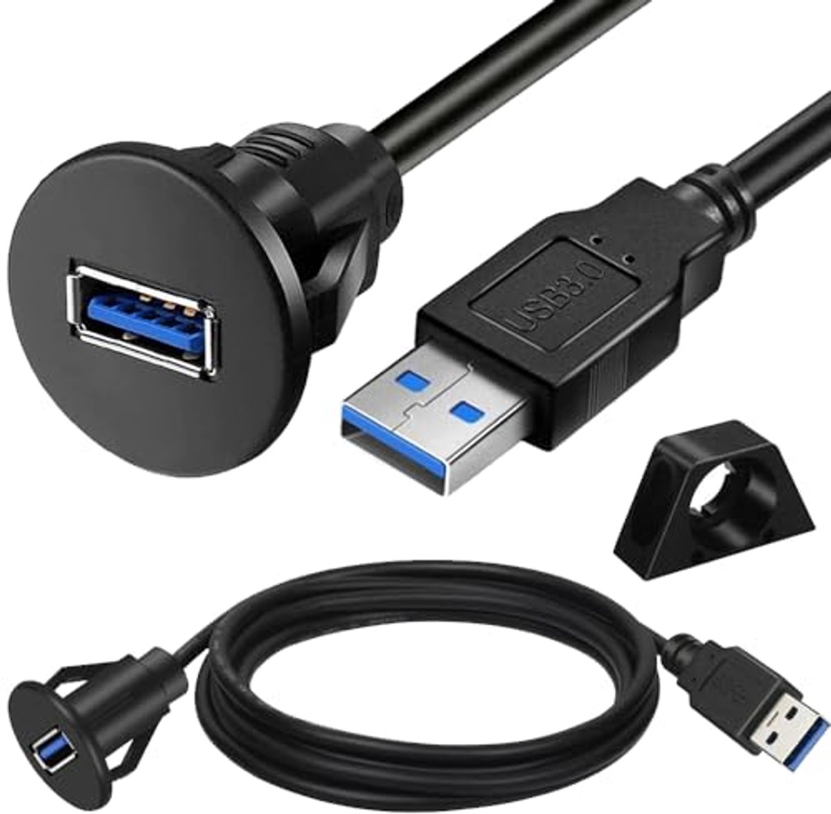 Kleine USB 3.0 AUX Inbouw Kabel voor Auto, USB A Mannelijk naar Vrouwelijk, Paneelmontage Verlengkabel (3FT/1m)