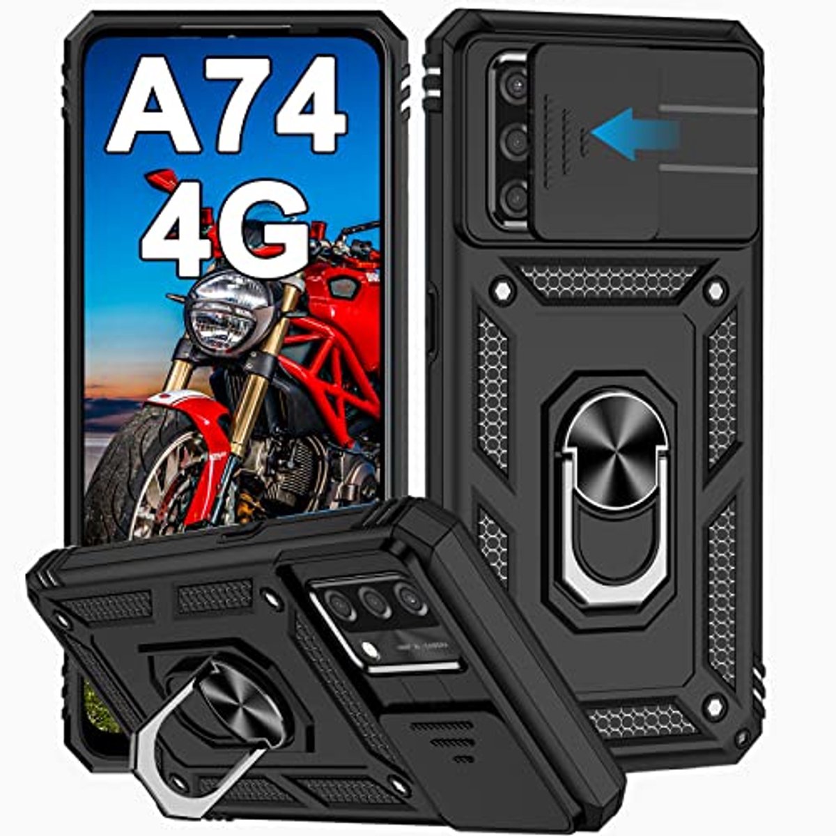 Schokbestendige hoes voor Oppo A74 4G met camera bescherming en ring standaard