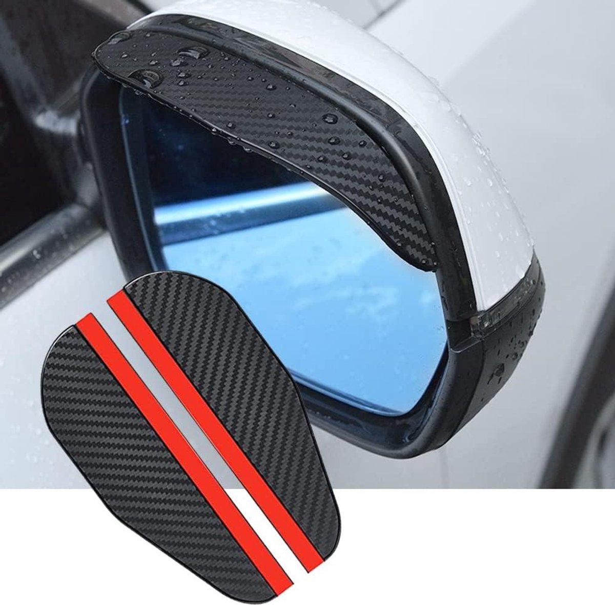 Image of Achteruitkijkspiegel Regenscherm 2 Stuks Zonnescherm Koolstofvezel Graan Regenwenkbrauwen Zonbeschermingshoes Auto's Vrachtwagens Zwart